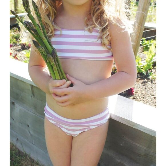 Andie Swim Kids Bikini Set Toddler Girls' Size 2T Pink Rose Stripe Summer Wear - Picture 4 of 13